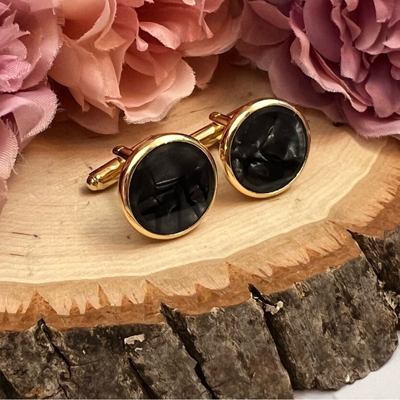 Black Mother of Pearl Cufflinks Tuxedo Studs Formal 8 Pcs Set - Picture 10 of 16